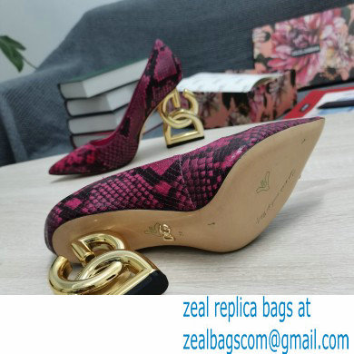 Dolce  &  Gabbana Heel 10.5cm Leather Pumps Snake Print Fuchsia with DG Pop Heel 2021